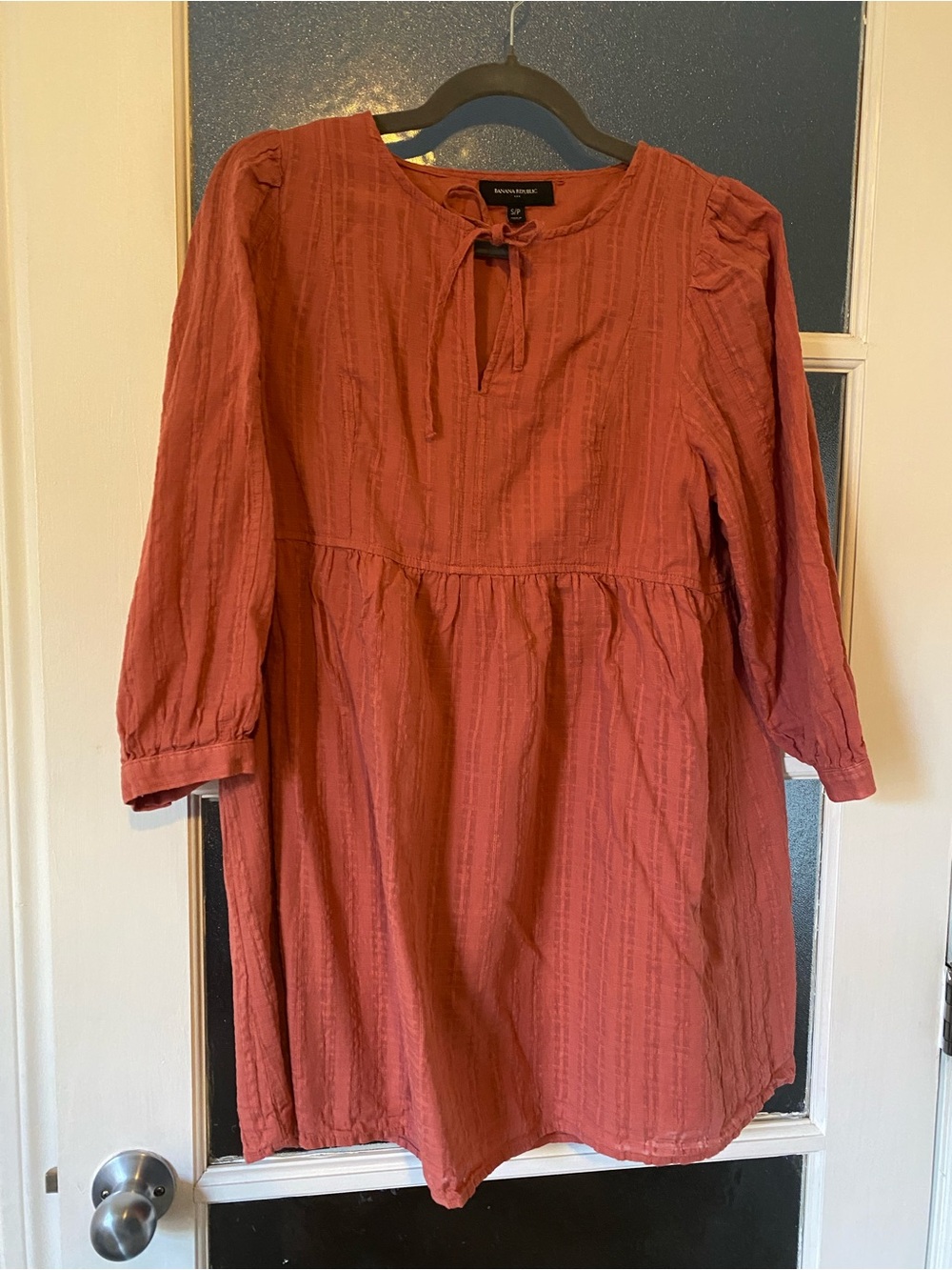Banana Republic Rust Textured Long-Sleeve Casual Dress
